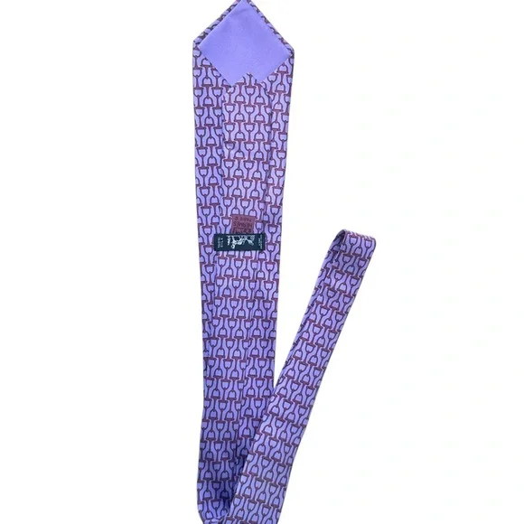 Hermès Paris Silk Tie Purple Horsebit Chain Pattern Made in France Authentic - Picture 11 of 16